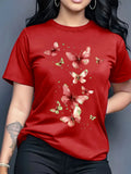 Butterfly Print T-shirt Short Sleeve Crew Neck Casual Top for Summer Spring Women's Clothing Harajuku Short Sleeve Casual