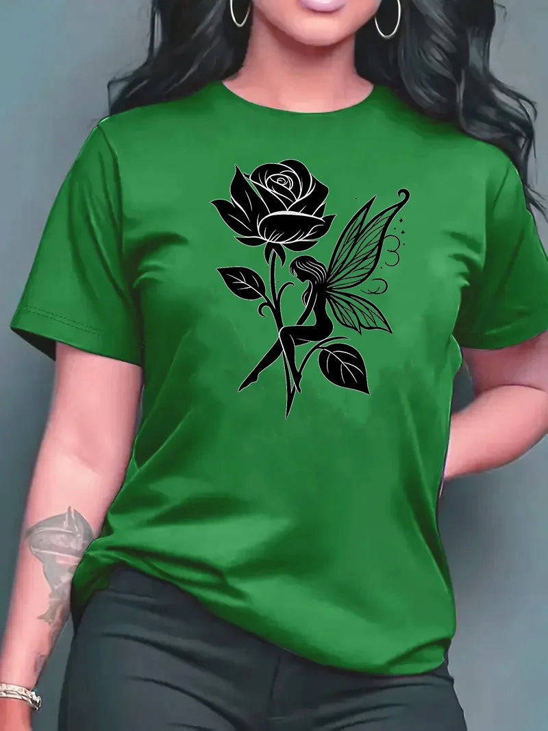 Pure Cotton Breathable Children's T-shirt 2026 Summer Retro Rose Elf Print Casual Parent-child Outfit for Boys and Girls